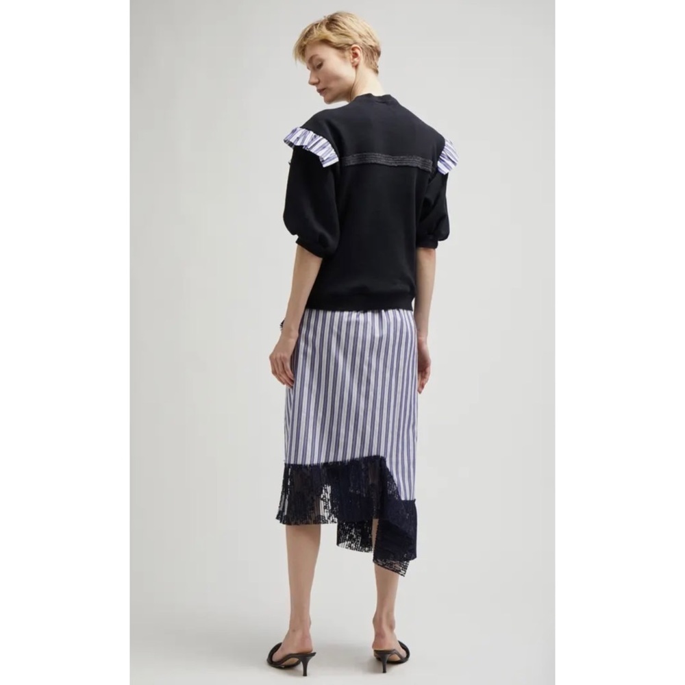 New Rentrayage Logo Graphic Ruffle Sweatshirt In Blue And Black 3/4 Sleeve Sz M — image 3 of 8